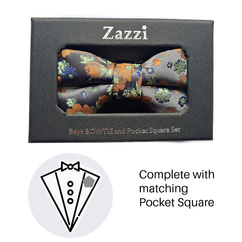 Zazzi Boys Bow Tie & Pocket Square B6082-10GR