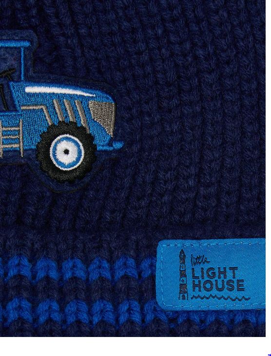 Lighthouse Blue Tractor Cable Knit Bobble Hat