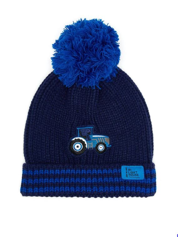 Lighthouse Blue Tractor Cable Knit Bobble Hat