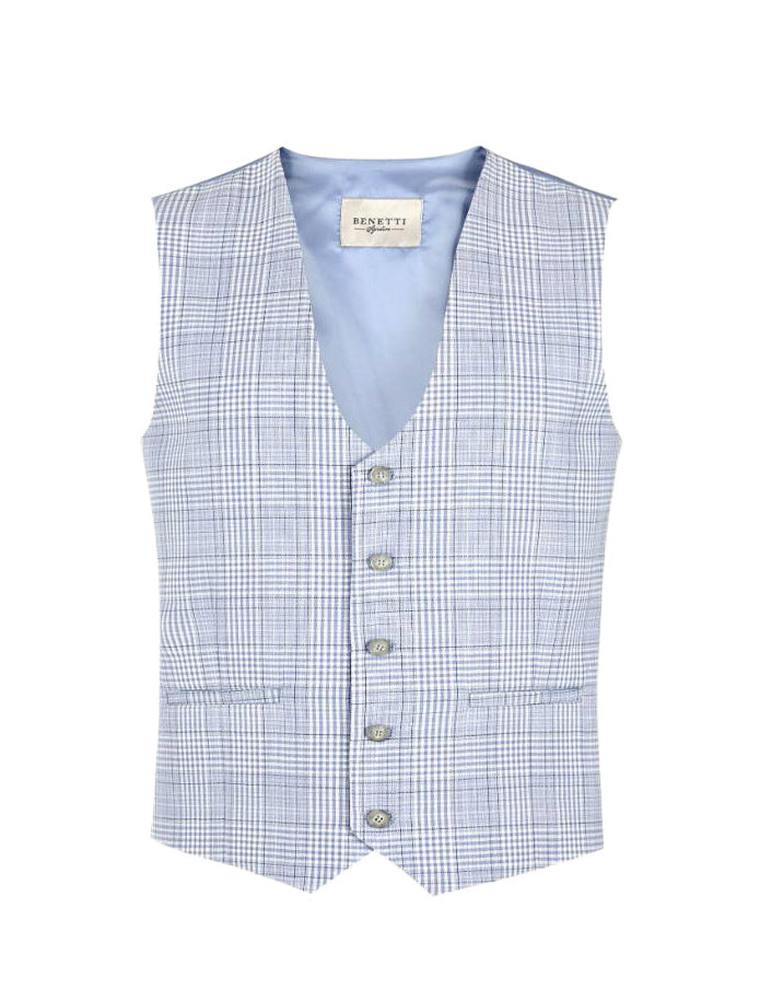 Benetti Boys Peter Petrol 3-Piece Suit - With Blue Check Waistcoat