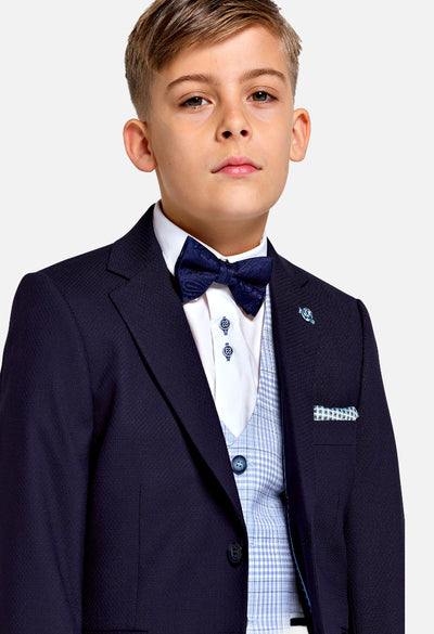 Benetti Boys Peter Petrol 3-Piece Suit - With Blue Check Waistcoat