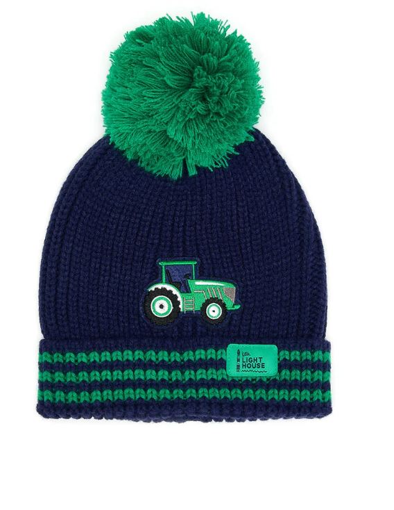 Lighthouse Green Tractor Cable Knit Bobble Hat