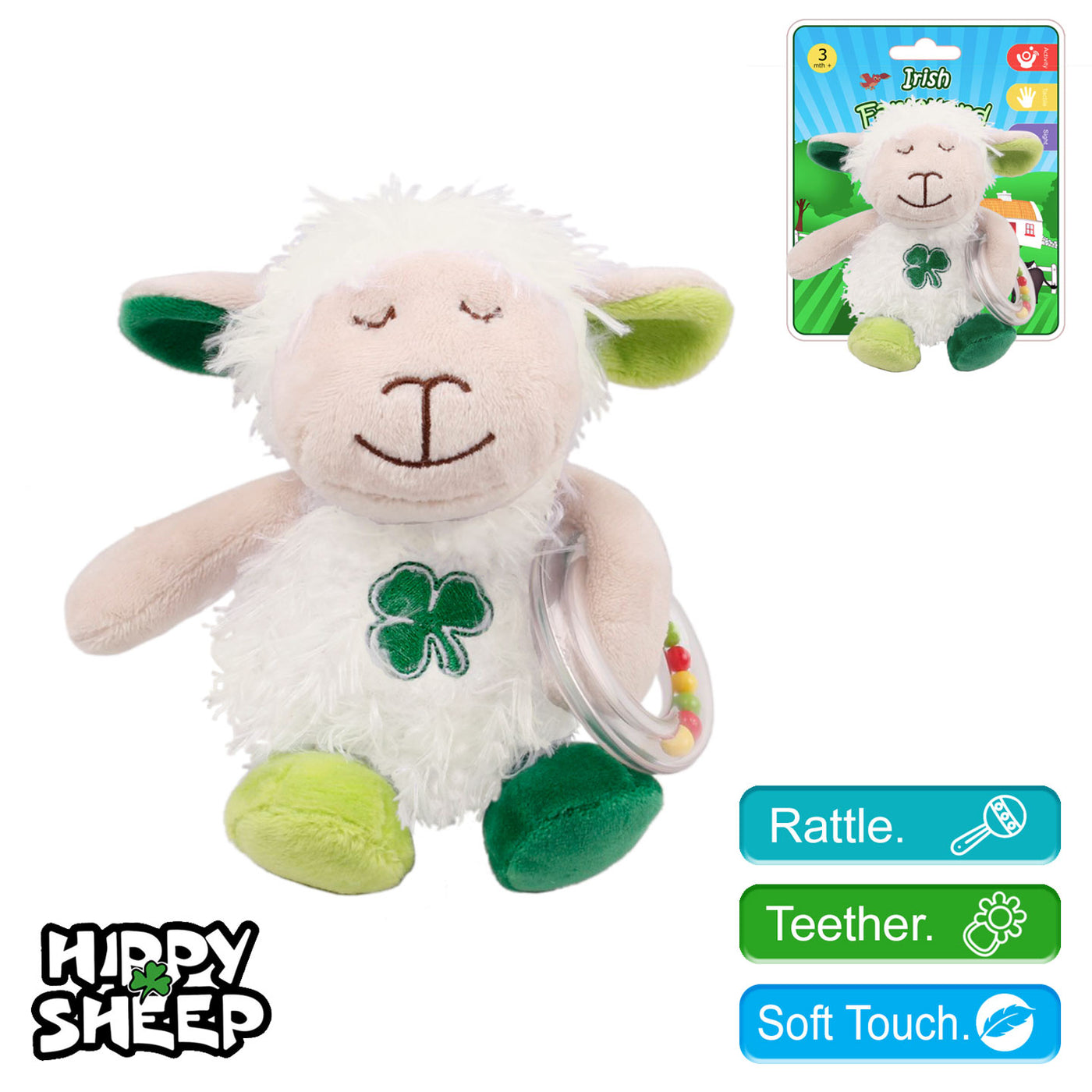 Irish Soft Velour Rattle Toy - Hippy Sheep