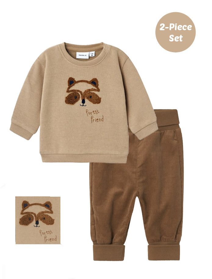 Name it Baby Boy 2-Piece Sweatshirt Raccoon Set - Beige