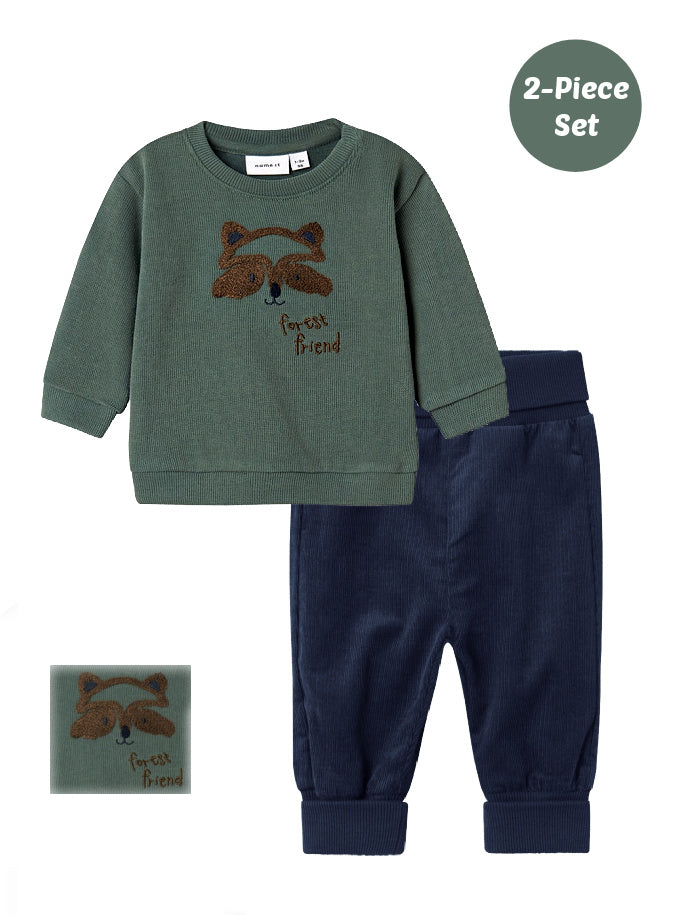 Name it Baby Boy 2-Piece Sweatshirt Raccoon Set - Green