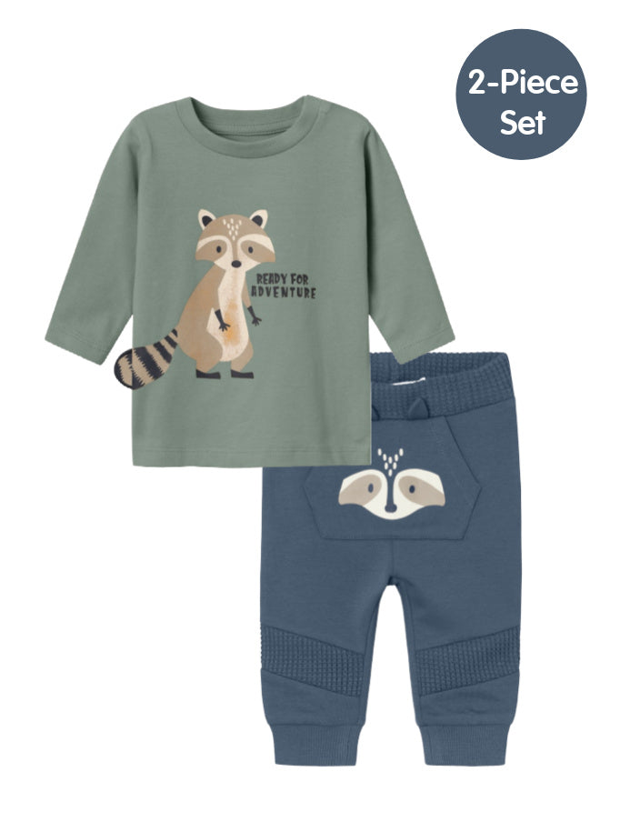 Name it Baby Boy 2-Piece Racoon Set - Green