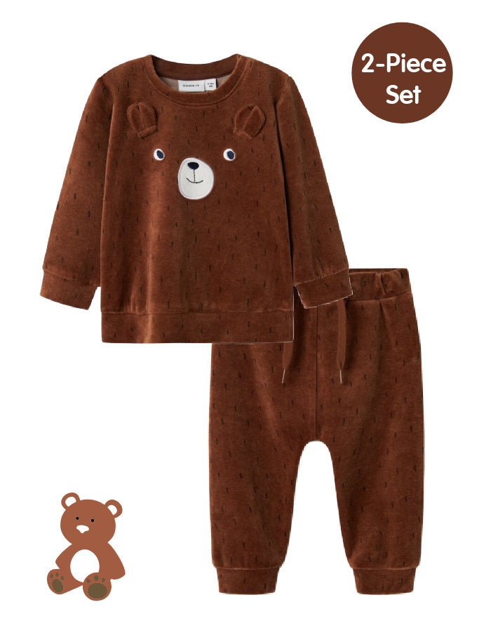 Name it Baby Boy 2-Piece Velour Teddy Set - Brown