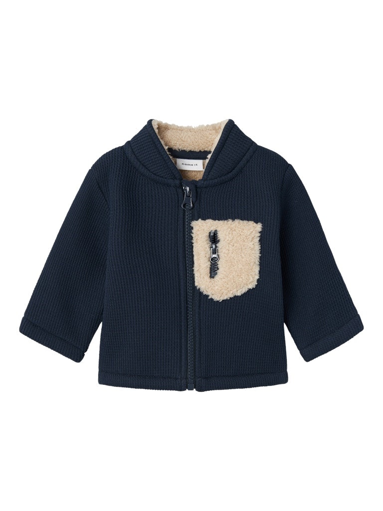 Name it Baby Boy Zip-Up Cardigan with Sherpa Detail