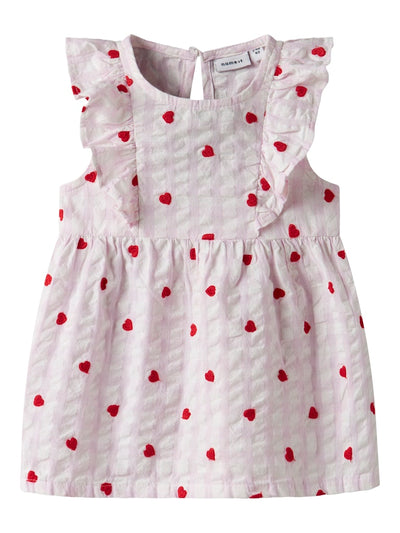 Baby Girl Soft Cotton Gingham Dress - Hearts