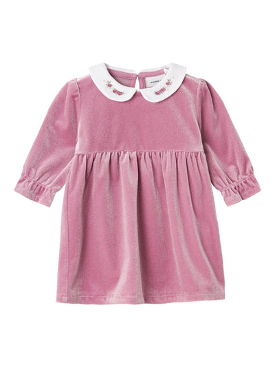 Baby Girl Soft Velvet Dress With Embroidered Collar