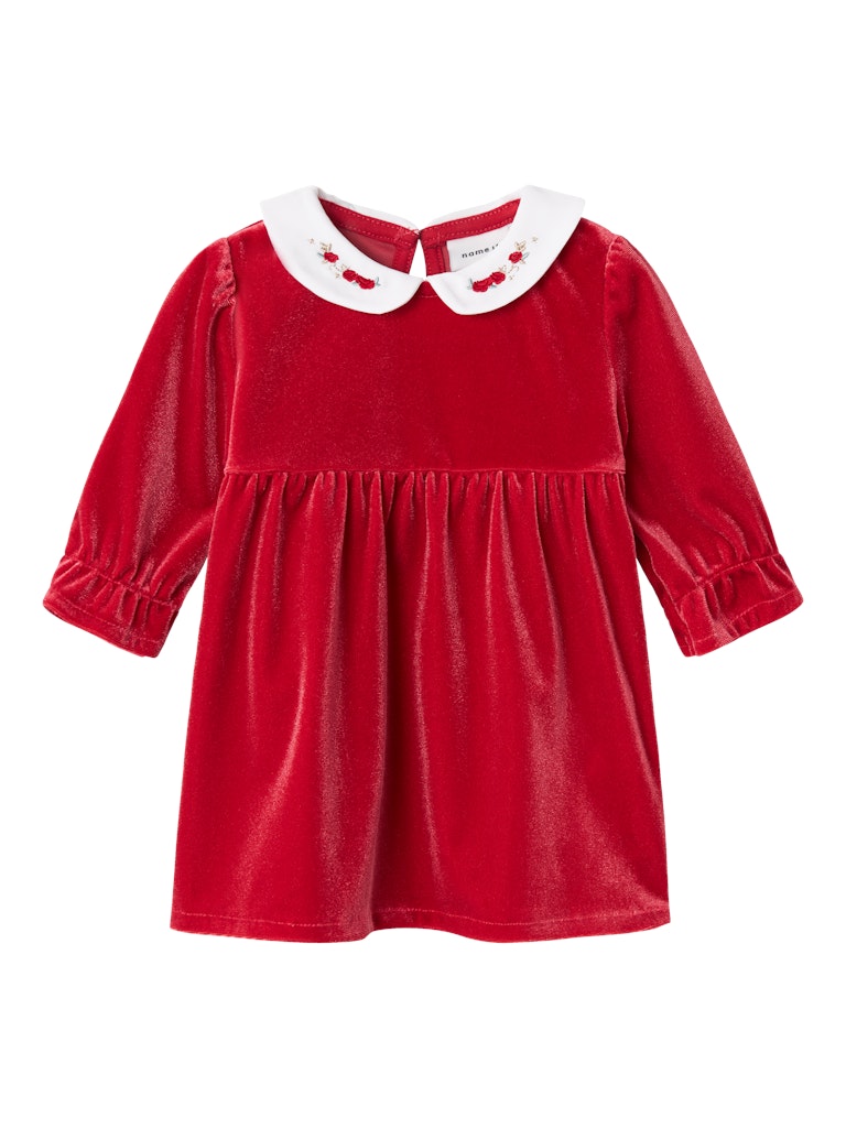 Baby Girl Soft Velvet Dress With Embroidered Collar