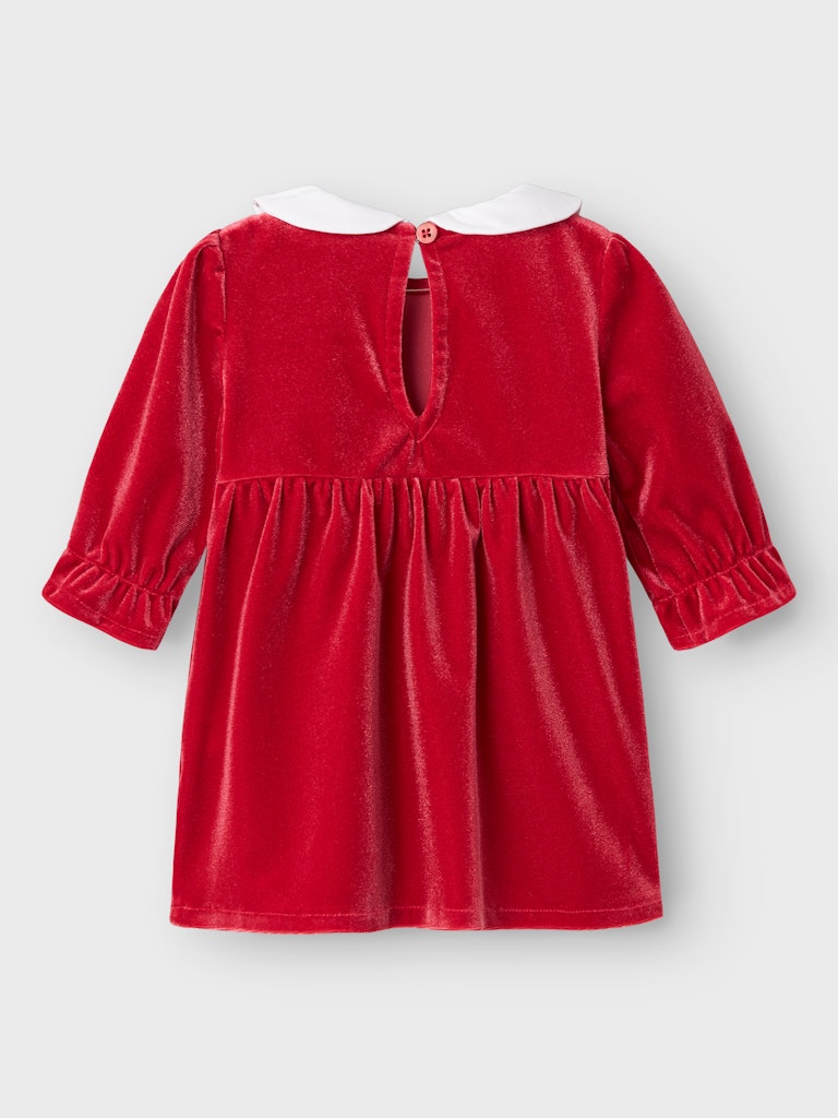 Baby Girl Soft Velvet Dress With Embroidered Collar