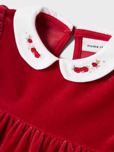 Baby Girl Soft Velvet Dress With Embroidered Collar