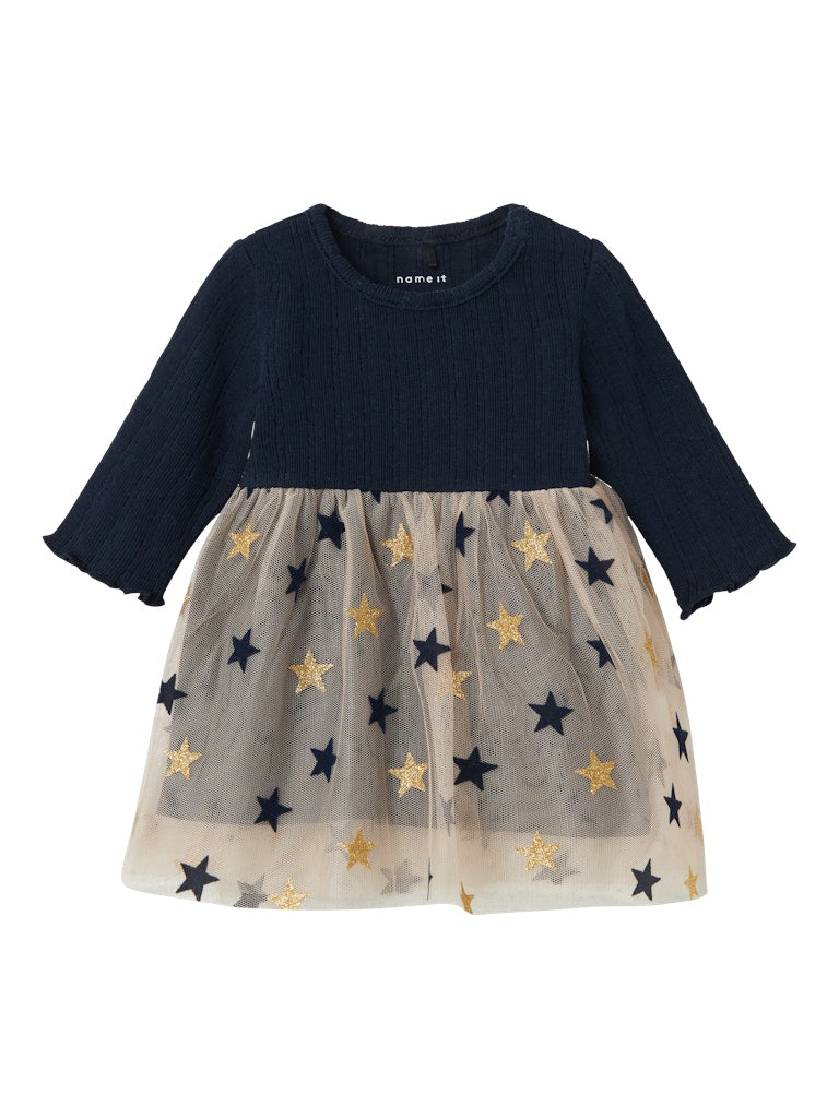 Name It Baby Girl Navy Tulle Dress with Gold Stars