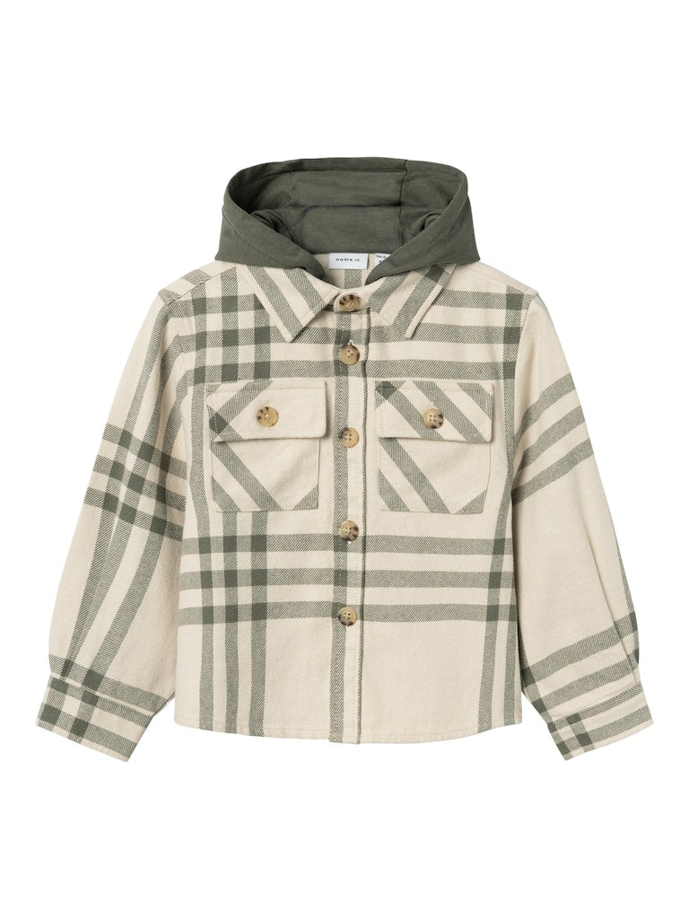 Name it Boys Hooded Check Shirt Shacket - Tea Leaf