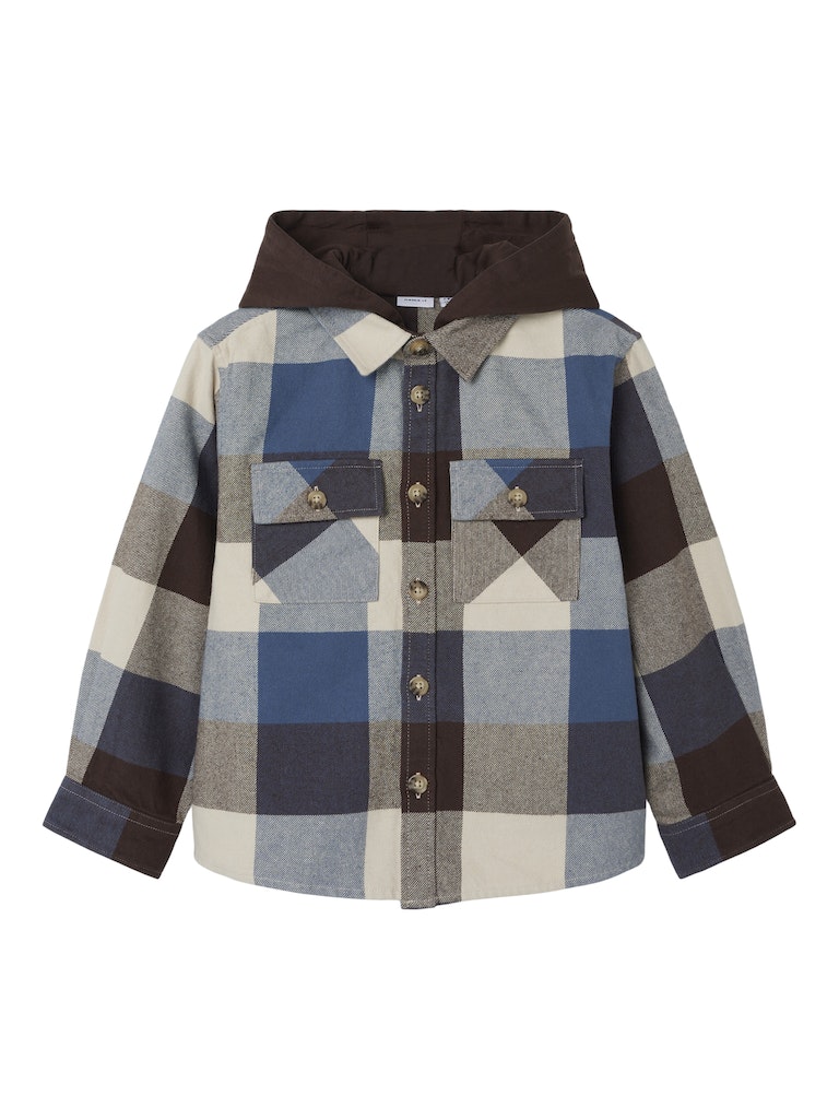 Name it Boys Hooded Check Overshirt Shacket - Bracken Brown