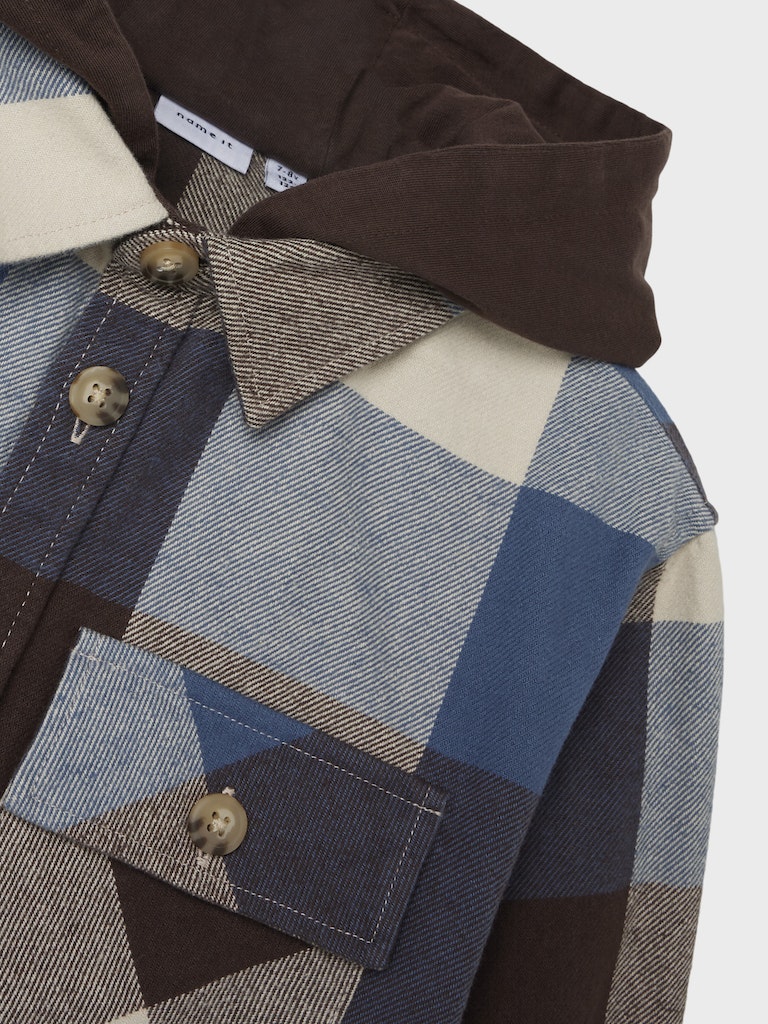 Name it Boys Hooded Check Overshirt Shacket - Bracken Brown