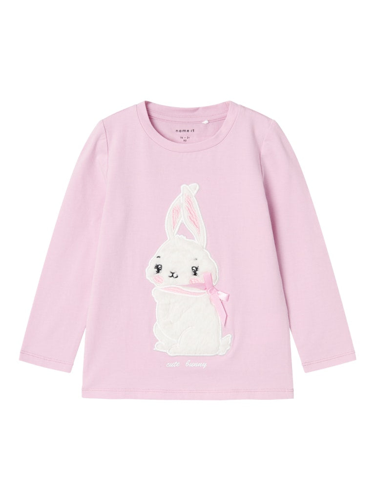 Name it Girls Long Sleeved 3D Graphic Top -Bunny and Hearts