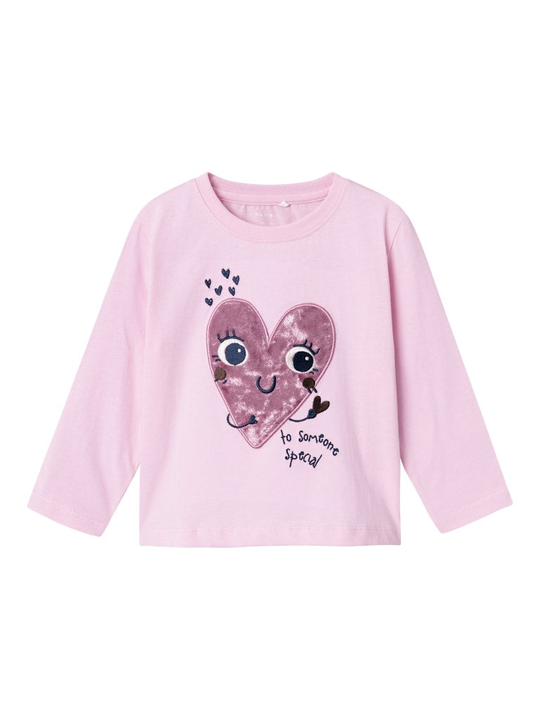 Name it Girls Long Sleeve Pink Cotton Top - Heart