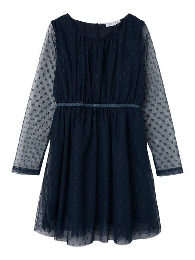 Name it Girls Long Sleeved Chiffon Polka-Dot Dress