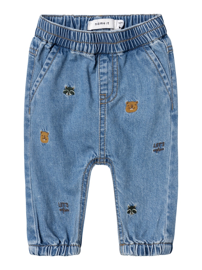 Baby Boy Soft Embroidered Jeans - Animals