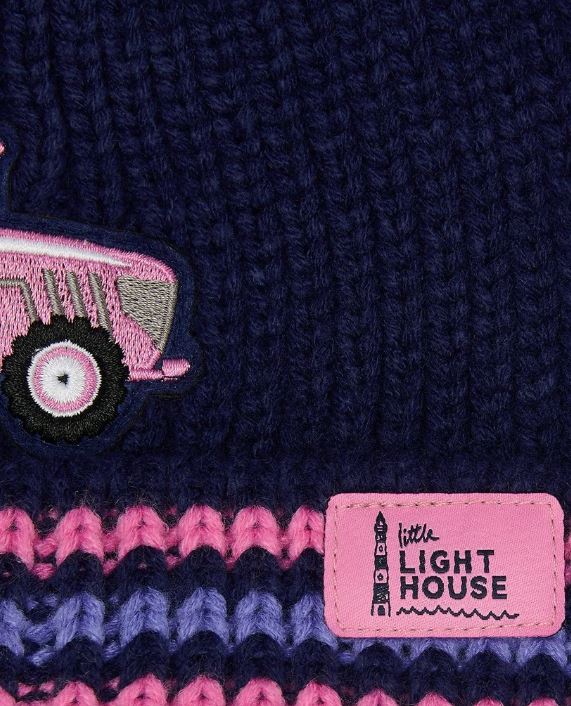 Lighthouse Girls Knit Bobble Hat - Pink Tractor