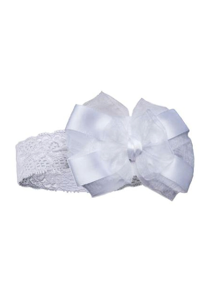 Soft Touch White Baby Headband - Organza Bow