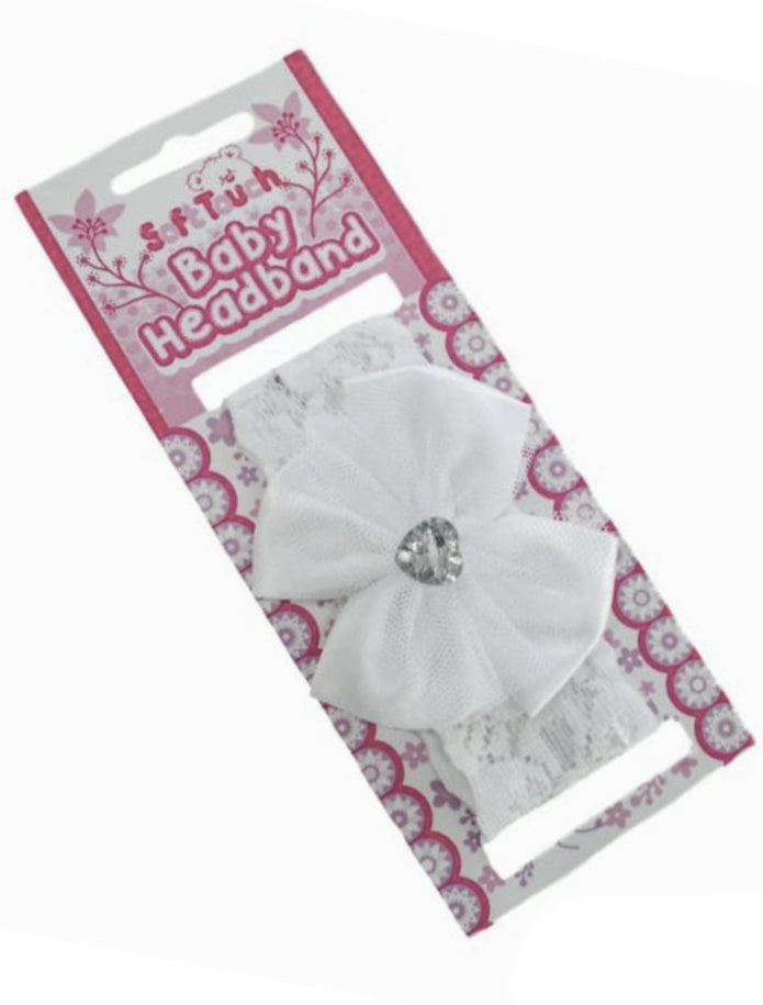 Soft Touch White Baby Headband - Diamond Heart