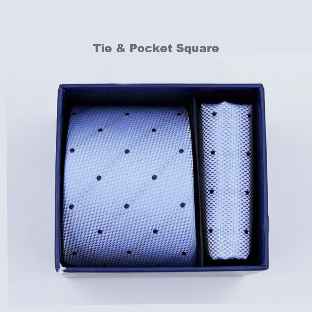 Spagnolo Boys Tie with Matching Pocket Square - Lt Blue Polka-Dot