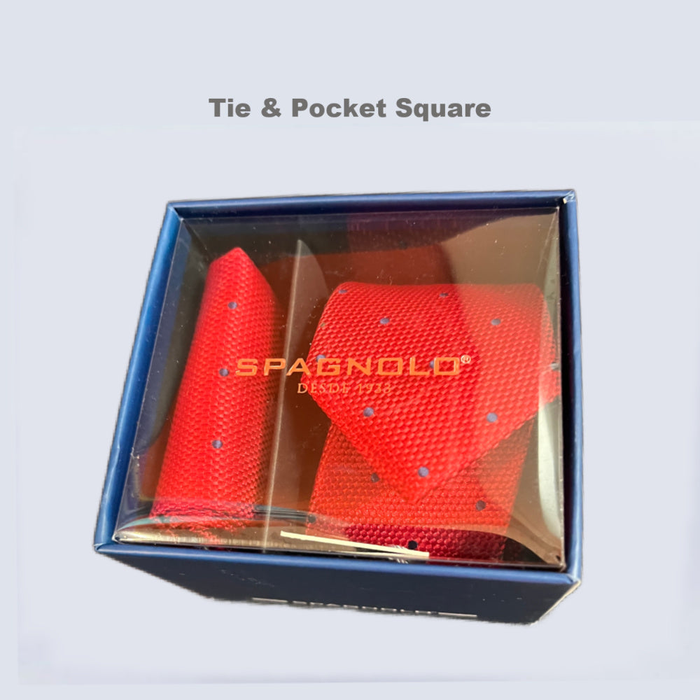 Spagnolo Boys Tie with Matching Pocket Square - Red Polka-Dot