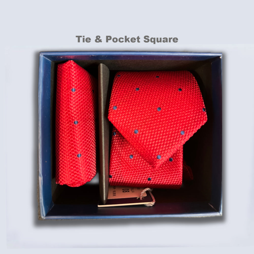 Spagnolo Boys Tie with Matching Pocket Square - Red Polka-Dot