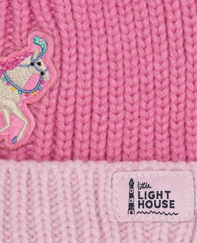 Lighthouse Girls Knit Bobble Hat - Pink Pony