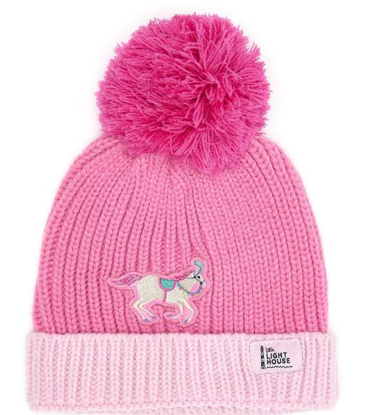 Lighthouse Girls Knit Bobble Hat - Pink Pony